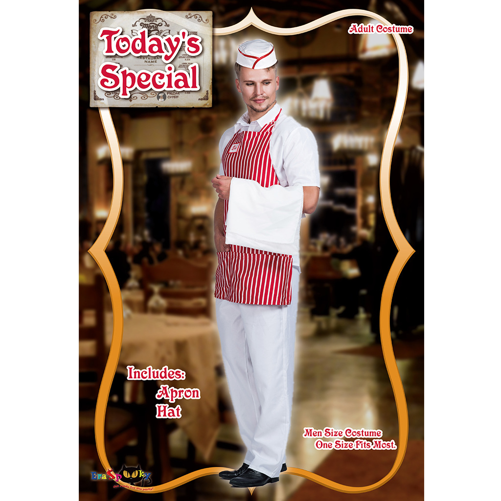 F99025 Men red stripe apron Retro Diner Dude Costume